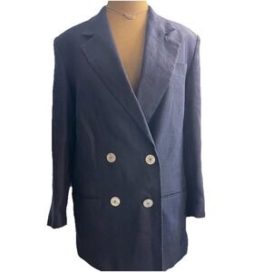 VTG Intern'l Scene Linen Blazer Womens Size 5/6 Double Breasted Shell buttons